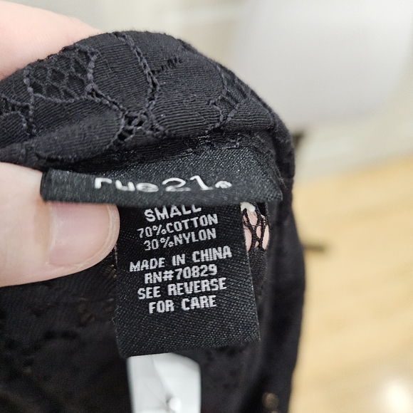 Rue 21 Black Sheer Lace Ruched Sleeve Single Button Blazer Jacket S - Picture 6 of 6